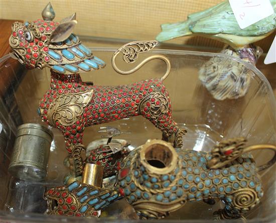 3 Chinese gilt metal animals & cloisonne box(-)